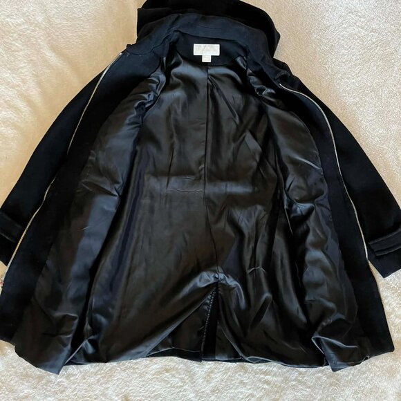 Michael Kors Women's Petite size PXL Black Wool Blend Full Zip Hooded Coat - Picture 6 of 8